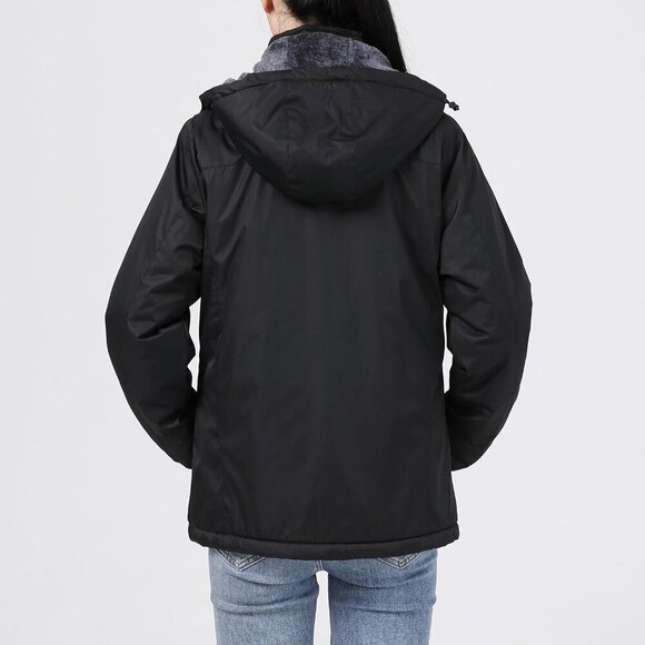 Womens Black Mountain Waterproof Ski Jacket Hooded Windproof Winter Coat Snow - Picture 5 of 7